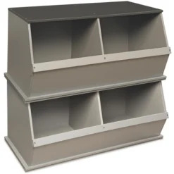 Two Bin Stackable Storage Cubby - Woodgrain/Gray -IRIS Storage Deals Store GUEST e69e9500 040e 49b5 aba1 a0497a9a7ed8