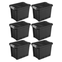 Sterilite 7.5 Gallon Stackable Rugged Industrial Storage Tote Containers With Gray Latching Clip Lids For Garage, Attic, Or Worksite, Black -IRIS Storage Deals Store GUEST e6a04ea7 71e7 4911 833c 8df00c21671a