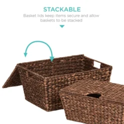 Best Choice Products Set Of 2 XL Water Hyacinth Woven Tapered Storage Basket Chests W/ Attached Lid, Handle Hole -IRIS Storage Deals Store GUEST e6cb8a6e 9650 4d64 bdb1 658863cd6b5c