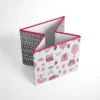 Bacati - Owls Pink/Gray Girls Cotton Storage Box Small