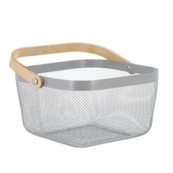 Simplify Mesh Tote With Bamboo Handle Gray