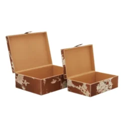 Set Of 2 Cowhide Leather Decorative Boxes Brown/White - Olivia & May -IRIS Storage Deals Store GUEST ea5388c1 12a0 4f7d 8719 a5707db3cca0