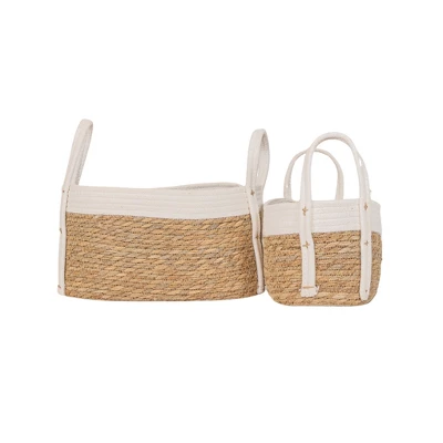Set Of 2 Oblong Handled Baskets Seagrass & White Cotton Rope By Foreside Home & Garden 5 Set Of 2 Oblong Handled Baskets Seagrass & White Cotton Rope By Foreside Home & Garden - Image 5