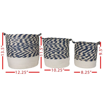 Set Of 3 White & Blue Baskets Cotton & Rope - Foreside Home & Garden 6 Set Of 3 White & Blue Baskets Cotton & Rope - Foreside Home & Garden - Image 6