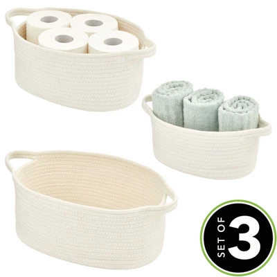 MDesign Casual Woven Cotton Rope Bathroom Basket With Handles, Set Of 3 1 MDesign Casual Woven Cotton Rope Bathroom Basket With Handles, Set Of 3
