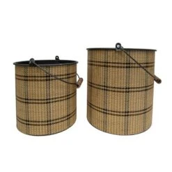 Set Of 2 Brown Metal & Wood Bins - Foreside Home & Garden