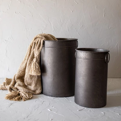 Set Of 2 Cylinder Baskets Bronze Metal - Foreside Home & Garden 1 Set Of 2 Cylinder Baskets Bronze Metal - Foreside Home & Garden