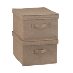Household Essentials Set Of 2 Large Storage Boxes With Lids Latte Linen