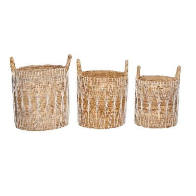 3pk Banana Leaf Storage Basket Brown - Olivia & May 2 3pk Banana Leaf Storage Basket Brown - Olivia & May - Image 2