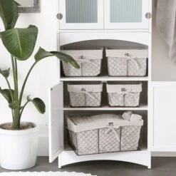 Design Imports Set Of 5 Rustic Bronze Chicken Wire Stone And Gingham Check Liner Baskets White -IRIS Storage Deals Store GUEST ed70abc0 9ef2 43c9 b988 d9c99fcc92bb