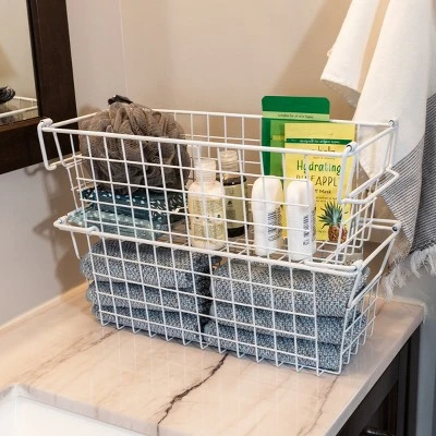 Set Of 2 Storage Bins - Basket Set For Toy, Kitchen, Bathroom, And Closet Storage - Small Shelf Organizers With Handles By Home-Complete (White) 6 Set Of 2 Storage Bins - Basket Set For Toy, Kitchen, Bathroom, And Closet Storage - Small Shelf Organizers With Handles By Home-Complete (White) - Image 6