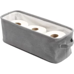 Gray Jute Fabric Storage Bin Basket Container Cubes Organizer With Handles Rectangular 16"x6"x5.25" -IRIS Storage Deals Store GUEST ef6b60b1 d6cc 440a ad39 ca1c047fcad9