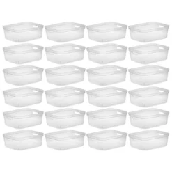 Sterilite 5.25 X 12.25 X 15 Inch Medium Modern Storage Bin W/ Comfortable Carry Through Handles & Banded Rim For Household Organization, Clear 24 Pack