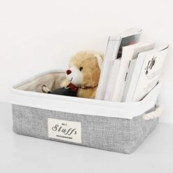 Unique Bargains Square Cotton Linen Fabric Towel Basket Decorative Storage Bins 1 Pc