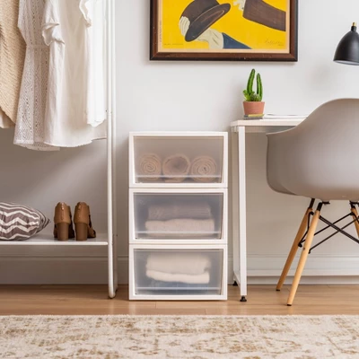 IRIS 3pk Plastic Storage Drawer White 3 IRIS 3pk Plastic Storage Drawer White - Image 3