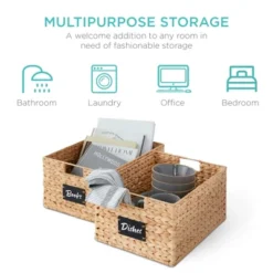 Best Choice Products Set Of 2 16in Woven Water Hyacinth Pantry Baskets W/ Chalkboard Label, Chalk Marker -IRIS Storage Deals Store GUEST f17dd082 60ba 4655 8c02 aab2436b17d9