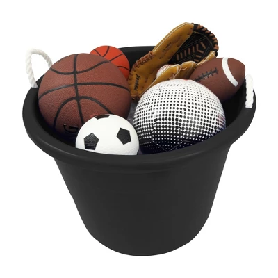 Homz Multipurpose 17 Gallon Plastic Open-Top Storage Round Utility Tub With Rope Handles For Indoor Or Outdoor Home Organization, Black (2 Pack) 1 Homz Multipurpose 17 Gallon Plastic Open-Top Storage Round Utility Tub With Rope Handles For Indoor Or Outdoor Home Organization, Black (2 Pack)