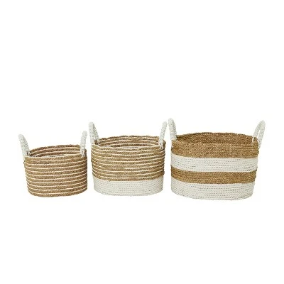 Set Of 3 Seagrass Storage Baskets Brown/White - Olivia & May 2 Set Of 3 Seagrass Storage Baskets Brown/White - Olivia & May - Image 2