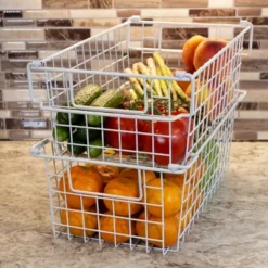 Set Of 2 Storage Bins - Basket Set For Toy, Kitchen, Closet, And Bathroom Storage - Medium Shelf Organizers With Handles By Home-Complete (White) -IRIS Storage Deals Store GUEST f32af2eb e926 4a5c a80e 404be3edb06b