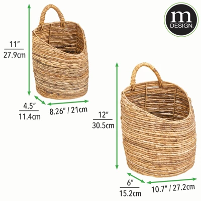 MDesign Woven Banana Bark Hanging Wall Storage Basket - Set Of 2 - Natural/Tan 3 MDesign Woven Banana Bark Hanging Wall Storage Basket - Set Of 2 - Natural/Tan - Image 3