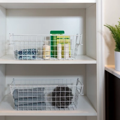 Set Of 2 Storage Bins - Basket Set For Toy, Kitchen, Bathroom, And Closet Storage - Small Shelf Organizers With Handles By Home-Complete (White) 5 Set Of 2 Storage Bins - Basket Set For Toy, Kitchen, Bathroom, And Closet Storage - Small Shelf Organizers With Handles By Home-Complete (White) - Image 5