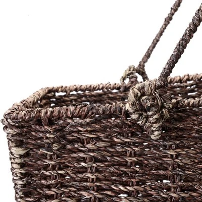 Villacera 14-Inch Wicker Stair Case Basket With Handles Handmade Woven Seagrass In Brown 2 Villacera 14-Inch Wicker Stair Case Basket With Handles Handmade Woven Seagrass In Brown - Image 2