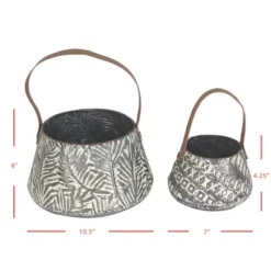 Set Of 2 Rustic Whitewashed Pattern Galvanized Metal Decorative Storage Baskets With Faux Leather Handles - Foreside Home And Garden -IRIS Storage Deals Store GUEST f50dba9e 0a6a 49c1 b426 1b9efb832cba