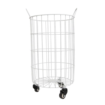 White Metal Rolling Basket - Foreside Home & Garden 1 White Metal Rolling Basket - Foreside Home & Garden