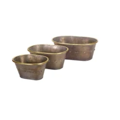Melrose Set Of 3 Decorative Tin Tubs With Gold Accents Table Top Decorations