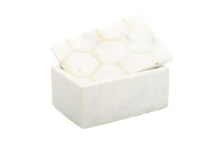 Classic Touch White Marble Decorative Box W/ Gold Hexagon Design On Cover