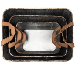 Set Of 3 Rustic Whitewashed Pattern Galvanized Metal Decorative Storage Bins With Faux Leather Handles - Foreside Home And Garden -IRIS Storage Deals Store GUEST f69ee4a3 3163 44f0 ba99 170499ada5be