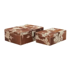 Set Of 2 Cowhide Leather Decorative Boxes Brown/White - Olivia & May -IRIS Storage Deals Store GUEST f6edfe60 e1eb 43bb bb6d d44dca9f034d