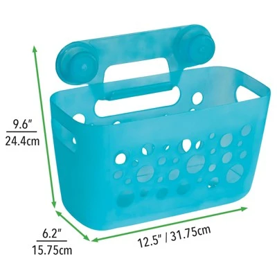 MDesign Kids Suction Wall Mounted Storage Basket For Bathroom, Small - Aqua Blue 2 MDesign Kids Suction Wall Mounted Storage Basket For Bathroom, Small - Aqua Blue - Image 2