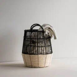 Natural Woven Black Rattan, Rope & Metal Basket - Foreside Home & Garden -IRIS Storage Deals Store GUEST f9d882b4 f538 4696 8323 8bf6c0322e47