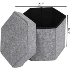 Vintiquewise Decorative Grey Foldable Hexagon Ottoman For Living Room, Bedroom, Dining, Playroom Or Office -IRIS Storage Deals Store GUEST fa66b073 13e3 4b2b a550 d9f365870585