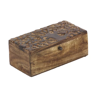 Set Of 3 Rustic Carved Mango Wood Boxes - Olivia & May 3 Set Of 3 Rustic Carved Mango Wood Boxes - Olivia & May - Image 3