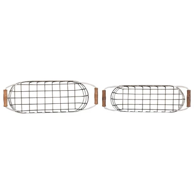 Set Of 2 Oblong Metal & Wood Handled Baskets - Foreside Home & Garden 1 Set Of 2 Oblong Metal & Wood Handled Baskets - Foreside Home & Garden