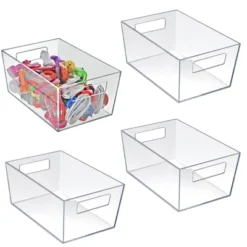 Azar Displays Medium Organizer Storage Tote Bin With Handle 10"W X 6.75"D X 4.5", 4-Pack