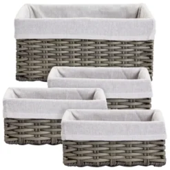 Farmlyn Creek Set Of 4 Wicker Storage Baskets With Liners For Shelves, Decorative Woven Nesting Bins For Organizing Pantry, 2 Sizes (Grey) -IRIS Storage Deals Store GUEST fccec089 ab0d 4b8c 9201 9a502be86005