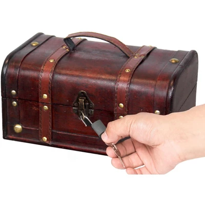 Vintiquewise Decorative Vintage Wood Treasure Box - Wooden Trunk Chest With Handle 4 Vintiquewise Decorative Vintage Wood Treasure Box - Wooden Trunk Chest With Handle - Image 4
