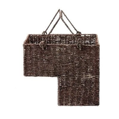 Villacera 14-Inch Wicker Stair Case Basket With Handles Handmade Woven Seagrass In Brown 6 Villacera 14-Inch Wicker Stair Case Basket With Handles Handmade Woven Seagrass In Brown - Image 6
