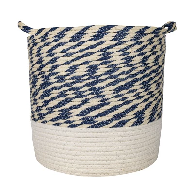 Set Of 3 White & Blue Baskets Cotton & Rope - Foreside Home & Garden 2 Set Of 3 White & Blue Baskets Cotton & Rope - Foreside Home & Garden - Image 2