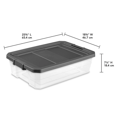 Sterilite 40 Quart Clear Plastic Modular Stacker Storage Bin Tote Containers With Latching Lids And Textured Sure-Grip Surfaces, Flat Gray 3 Sterilite 40 Quart Clear Plastic Modular Stacker Storage Bin Tote Containers With Latching Lids And Textured Sure-Grip Surfaces, Flat Gray - Image 3