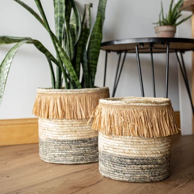 Set Of 2 Natural Woven Natural Corn Husk & Faux Raffia Basket - Foreside Home & Garden 7 Set Of 2 Natural Woven Natural Corn Husk & Faux Raffia Basket - Foreside Home & Garden - Image 7