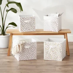 Set Of 4 11" X 11" X 11" Nonwoven Polyester Small Dots Square Storage Cube White/Gold - Design Imports 17 Set Of 4 11" X 11" X 11" Nonwoven Polyester Small Dots Square Storage Cube White/Gold - Design Imports -IRIS Storage Deals Store GUEST ff6c765c 6940 43ed 8329 ee7e600c8bc8