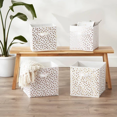 Set Of 4 11" X 11" X 11" Nonwoven Polyester Small Dots Square Storage Cube White/Gold - Design Imports 9 Set Of 4 11" X 11" X 11" Nonwoven Polyester Small Dots Square Storage Cube White/Gold - Design Imports - Image 9