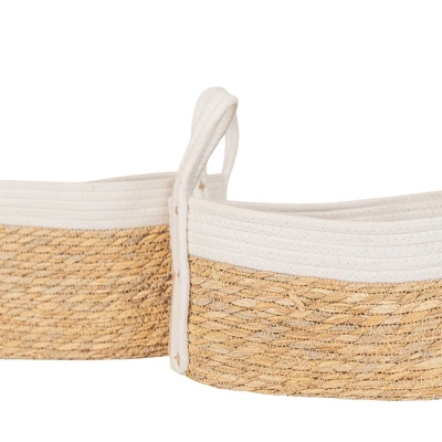 Set Of 2 Oblong Handled Baskets Seagrass & White Cotton Rope By Foreside Home & Garden 2 Set Of 2 Oblong Handled Baskets Seagrass & White Cotton Rope By Foreside Home & Garden - Image 2