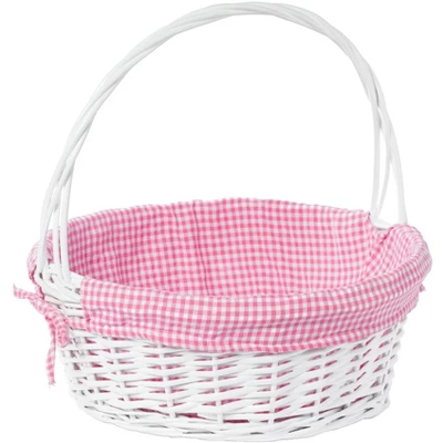 Wickerwise White Round Willow Gift Basket, With Gingham Liner And Handles 11 Wickerwise White Round Willow Gift Basket, With Gingham Liner And Handles - Image 11